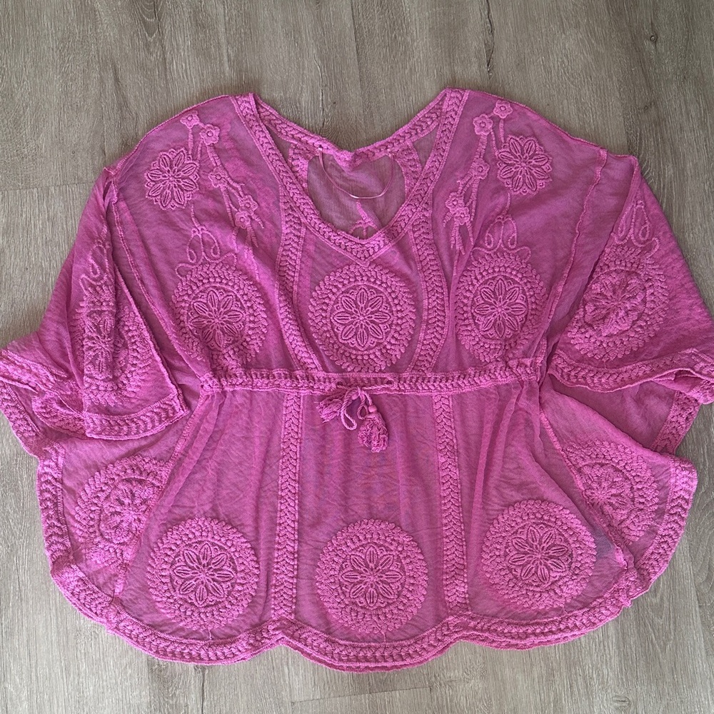 Vince Camuto Medallion Lace Top Swim Cover One Size Adjustable Waist Tassel Belt